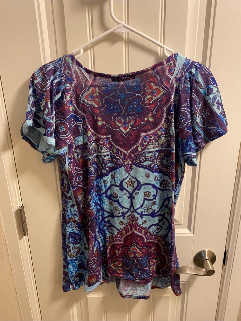 Apt 9 L Top Sublimation Blouse Blue Burgundy Large Shirt Lg Bling - Picture 7 of 7